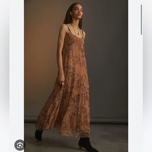 Anthropologie  Maeve Sequined Tulle Sparkle Tiered Mesh Midi Dress XS